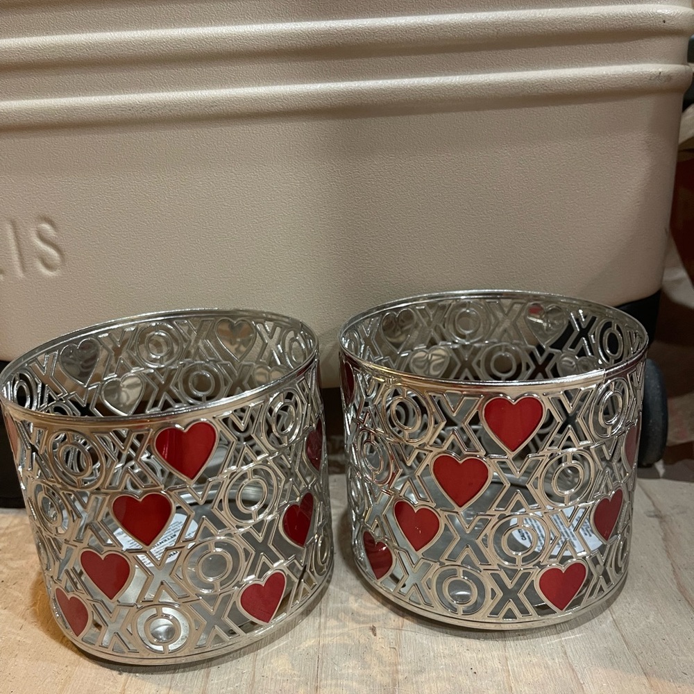 Xoxo red heart silver 3 wick candle holders bbw